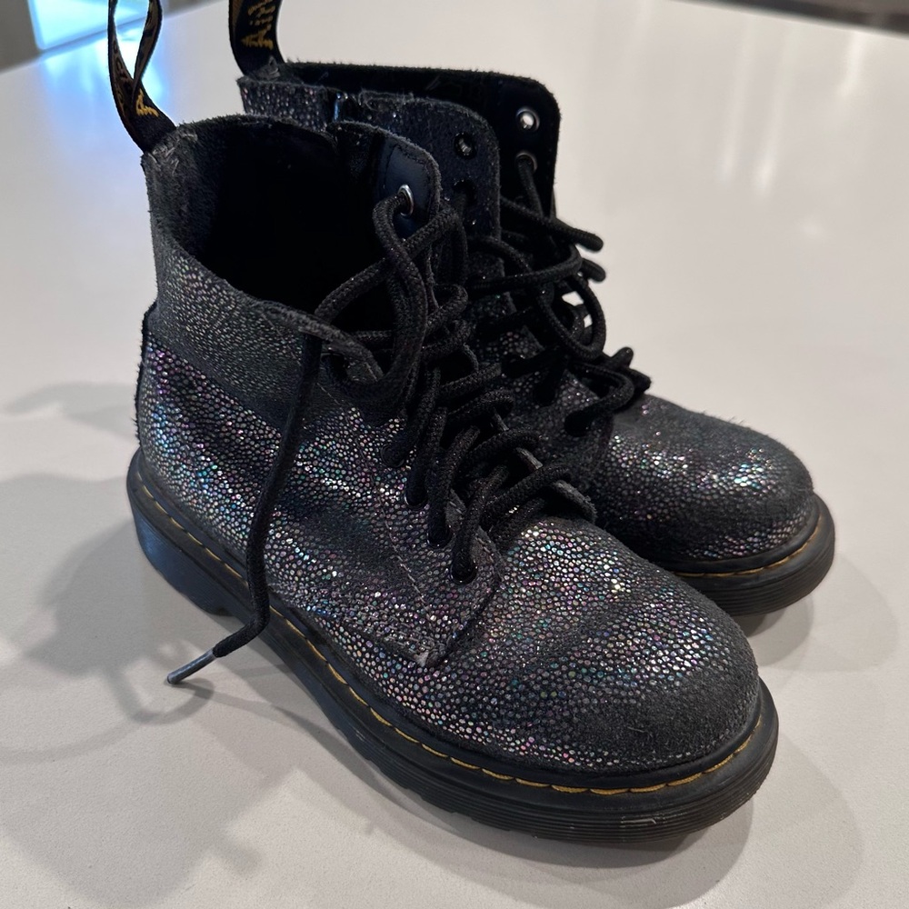 Dr. Martens Kids Black Glitter Lace-Up Boots